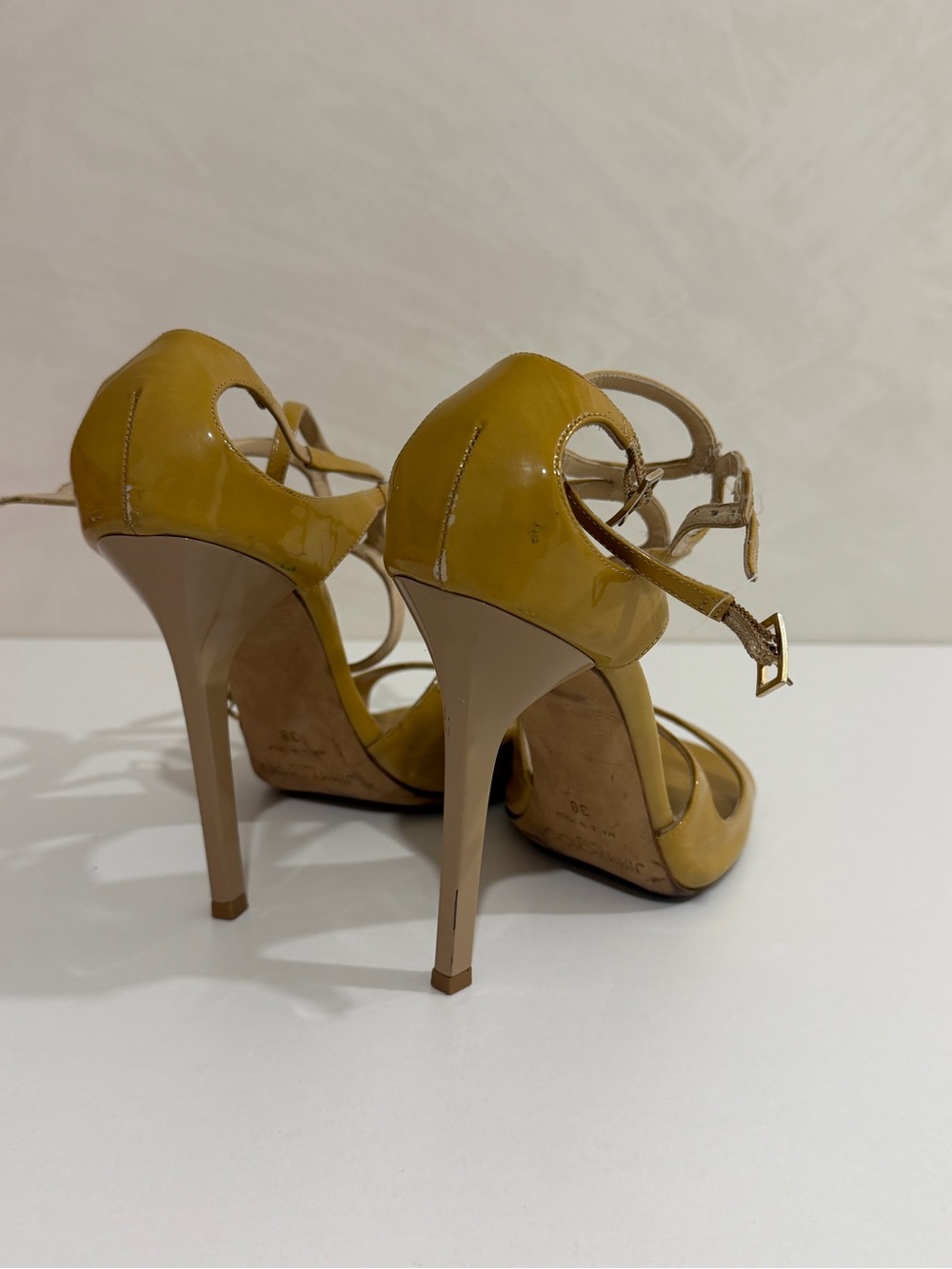 Jimmy Choo Yellow Strappy Patent Leather Heels - Picture 3 of 5